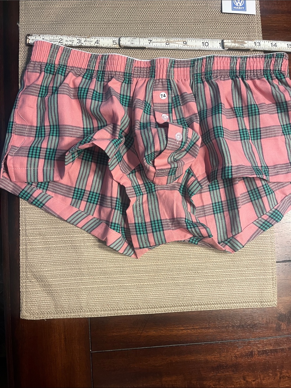 #.74 Seobean Pink Plaid sexy mens boxer Shorts with pouch xl